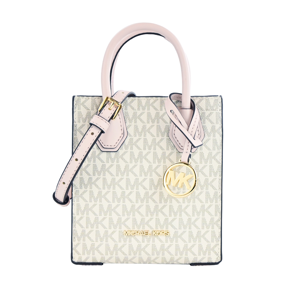 MICHAEL KORS MK滿版紙袋造型迷你兩用斜揹包-米