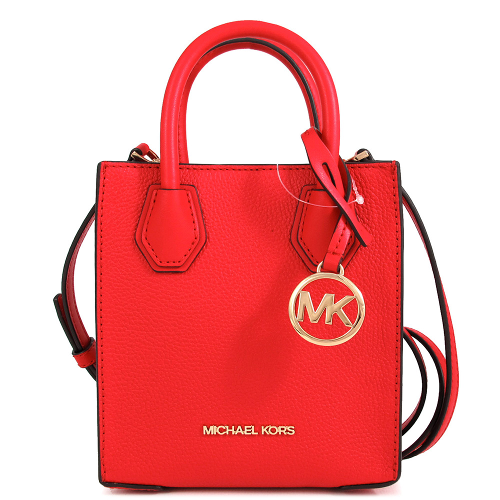 MICHAEL KORS MERCER 金字LOGO西班牙紅色荔枝紋皮革迷你兩用包