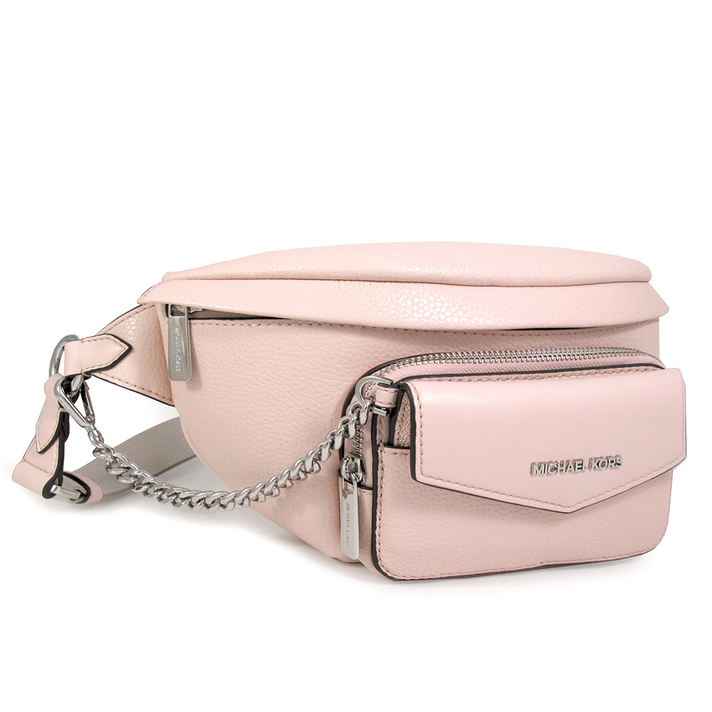 MICHAEL KORS MAISIE銀字LOGO裸膚粉色鵝卵石紋皮革二合一大腰包(大款)