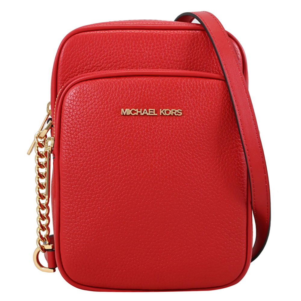 MICHAEL KORS Jet Set Travel 經典荔枝皮革拉鍊斜背方包.紅