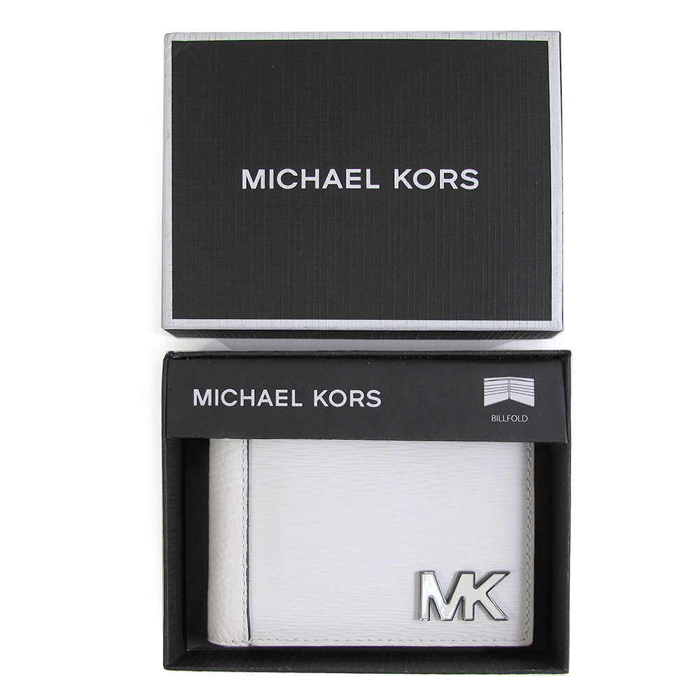 MICHAEL KORS HUDSON 立體LOGO白色水波紋皮革對開式短夾禮盒