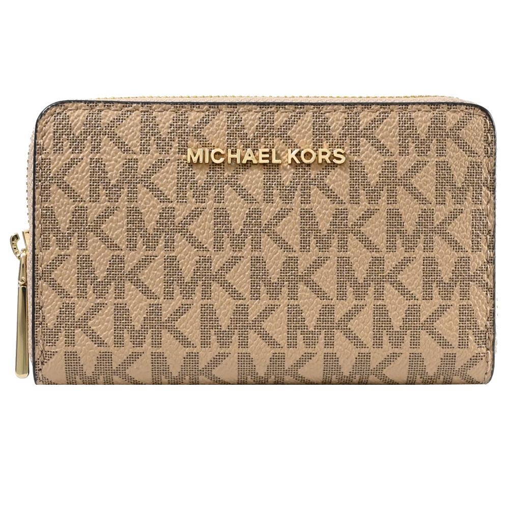 MICHAEL KORS JET SET 經典印花拉鍊卡片零錢包.駝色