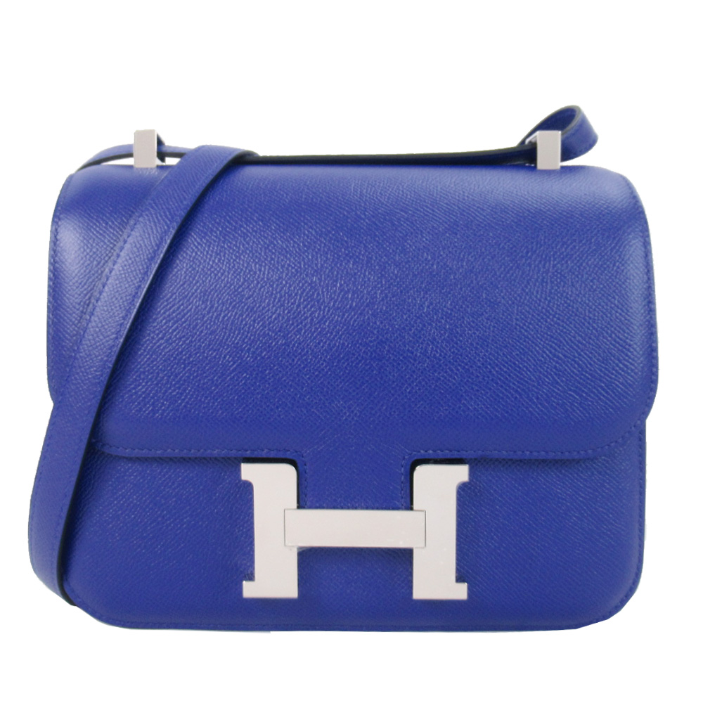 HERMES Constance 24CM 7T Epsom A刻牛皮斜揹包(電子藍/銀釦)