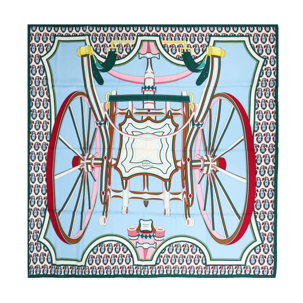 Hermes Les Roues de Phaeton shawl 喀什米爾羊絨披肩/方巾(水藍/綠)