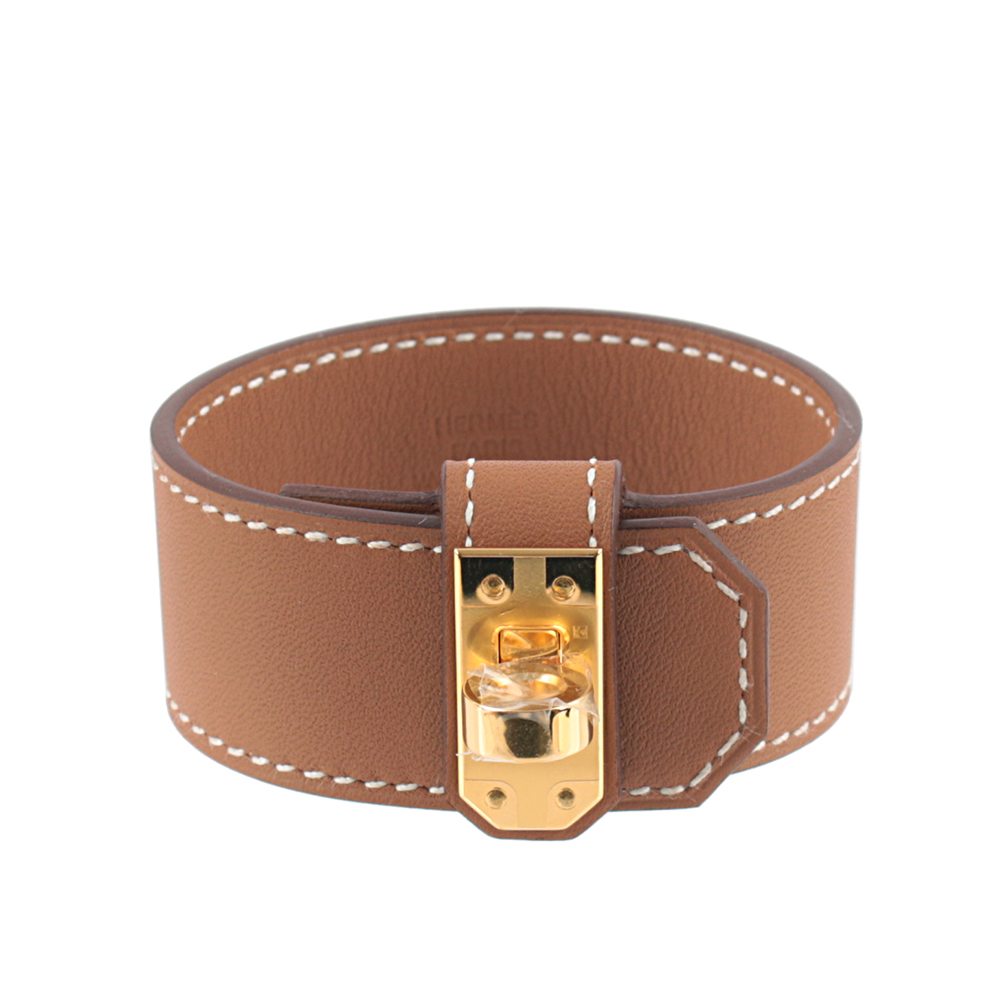HERMES T1 金釦 Swift皮 Kelly Twist手環(金棕色) H011078CC37 T1