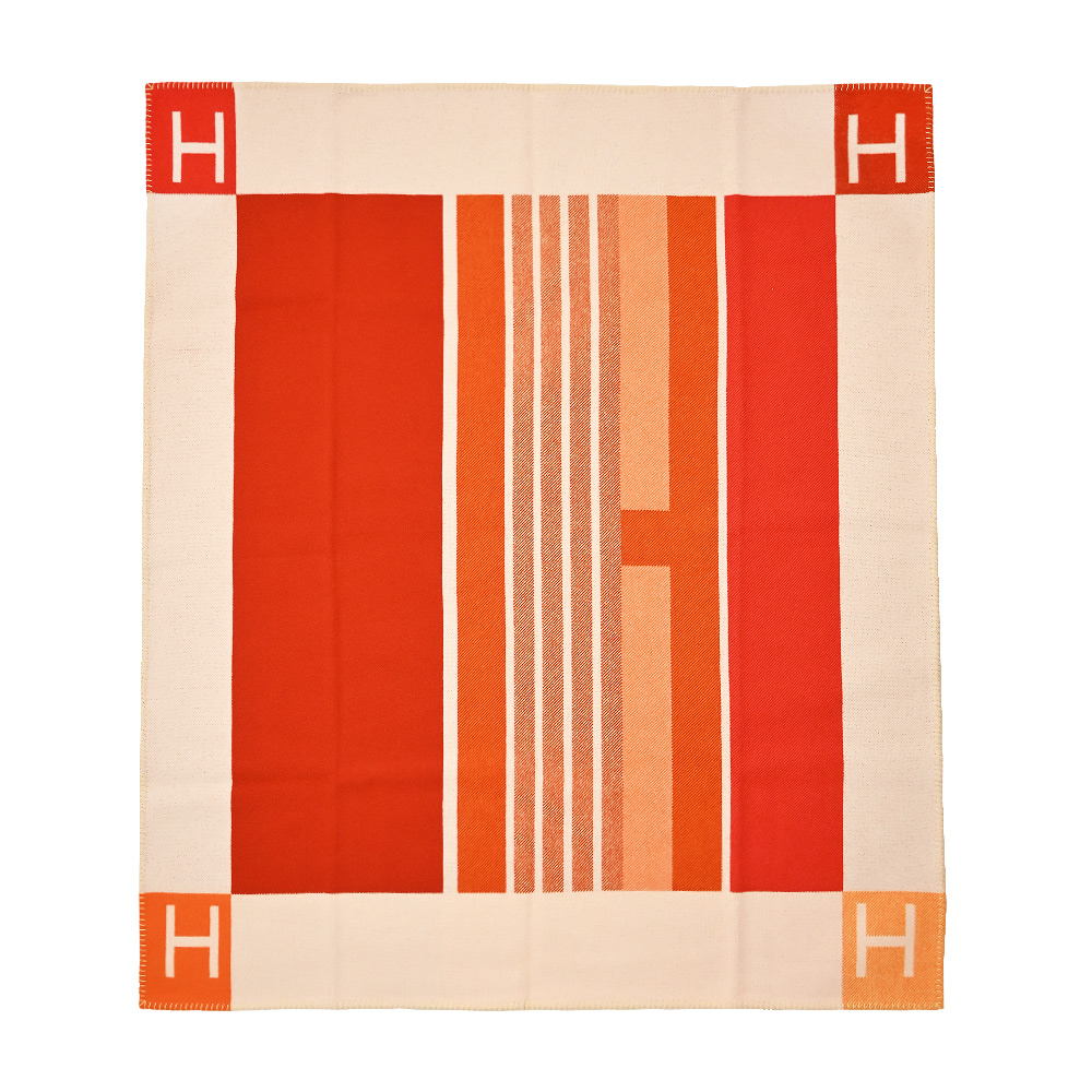 Hermes 愛馬仕 Avalon Vibration緹花織羊毛與喀什米爾混紡薄毯(陶土)