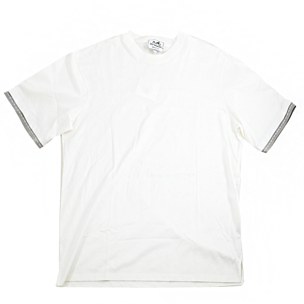 HERMES Piqures Sellier 簡約素面棉質短袖T恤.白/灰邊