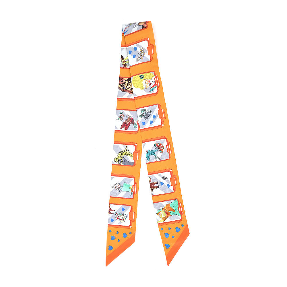 Hermes 愛馬仕 Hermes Story Twilly絲巾(芒果/灰)