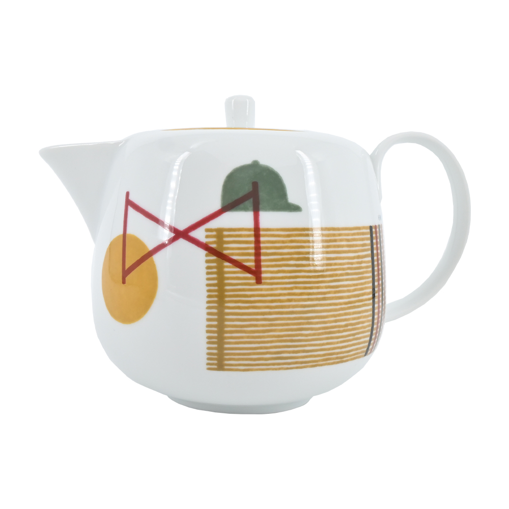 Hermes 愛馬仕 Saut Hermes 手工絲網印刷裝飾陶瓷茶壺(白)