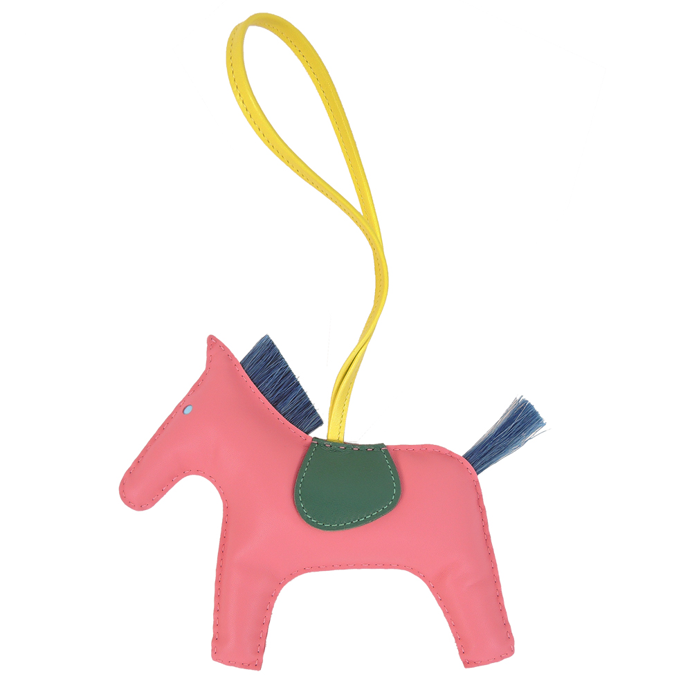 Hermes 愛馬仕 Rodeo小羊皮鬃毛撞色手工馬兒吊飾(大/粉/綠)