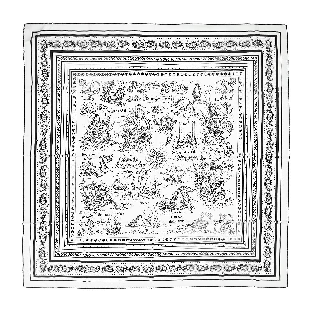 Hermes 愛馬仕 Clair de Lune 140 cm手工捲邊喀什米爾與真絲混紡方巾(白/黑)