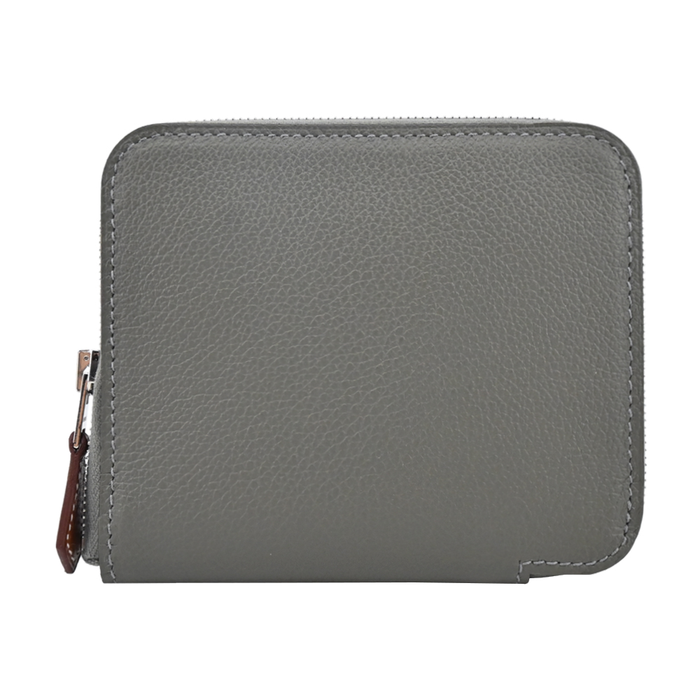 Hermes 愛馬仕 Silk In Compact Evercolor拼接Barénia小牛皮拉鍊絲巾短夾(AD海鷗灰)