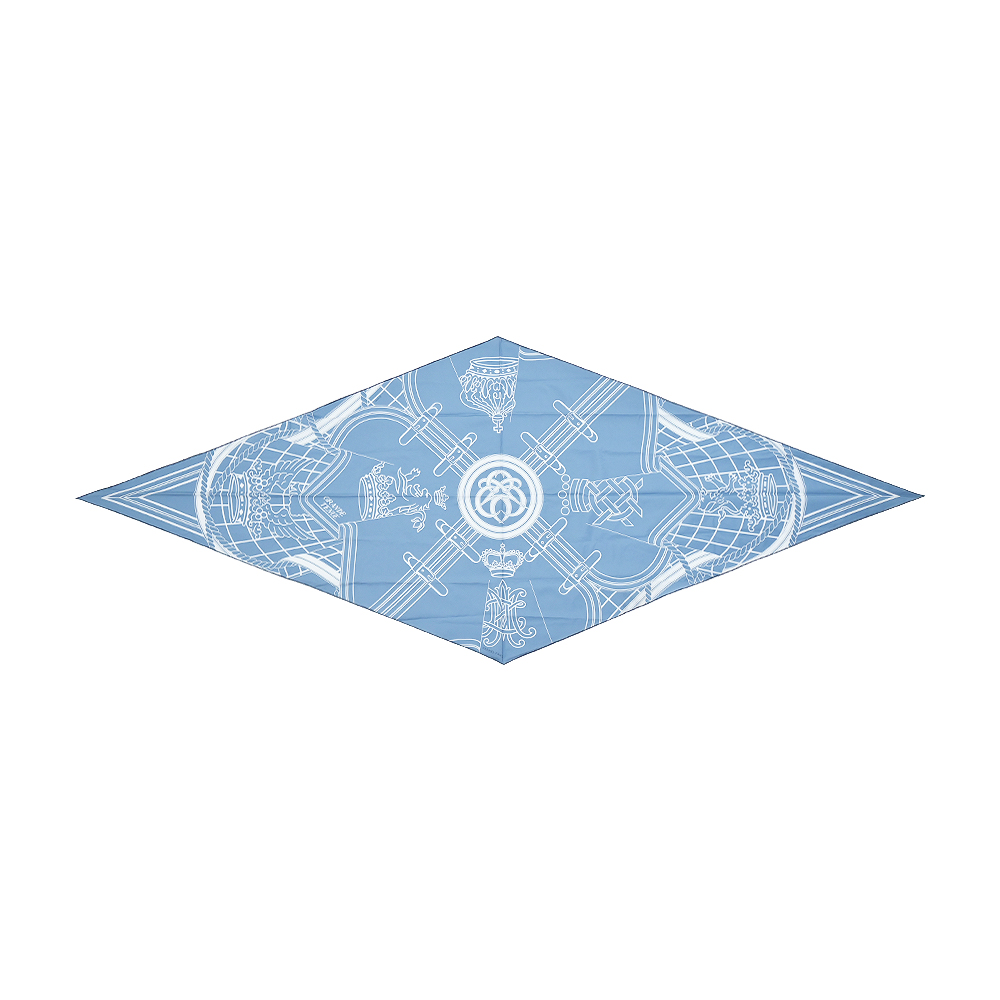 Hermes 愛馬仕 Grande Tenue手工捲邊棉質圍巾(藍/白)
