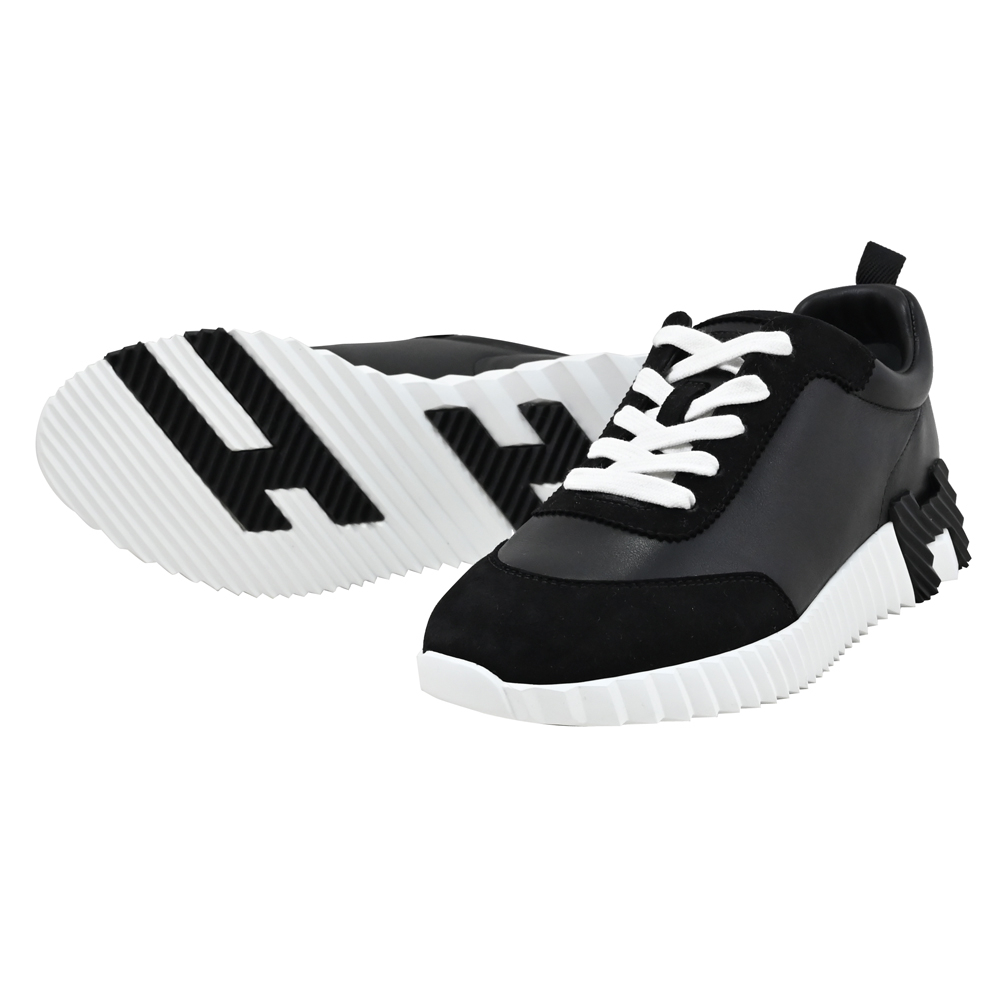 HERMES Bouncing經典H LOGO撞色彈性運動鞋.黑/白 37號