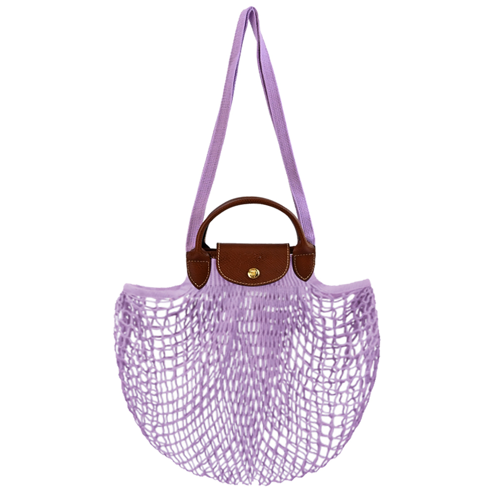 LONGCHAMP LE PLIAGE FILET系列網狀棉質手提/肩背兩用包(丁香紫)