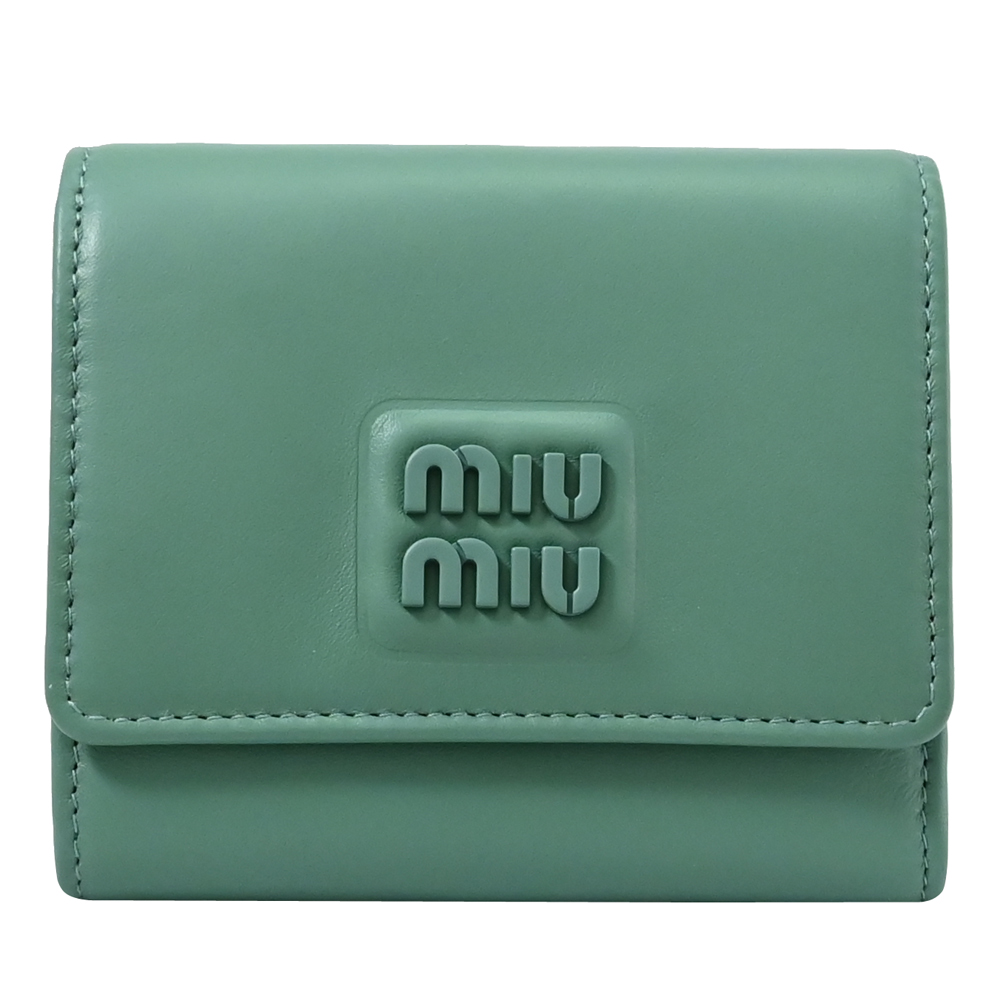 MIU MIU 5MH043 金屬LOGO扣式零錢短夾.鼠尾草綠