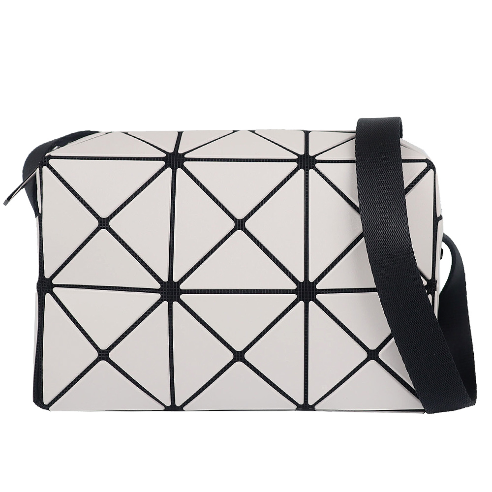 ISSEY MIYAKE 三宅一生 BAOBAO 白灰皮紋方格2x3立體小斜揹包