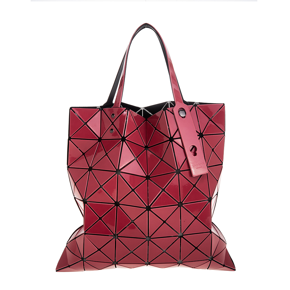 ISSEY MIYAKE 三宅一生 BAOBAO 新雙色亮面三角格灰底6x6手提包 (PINK×LIGHT PINK)