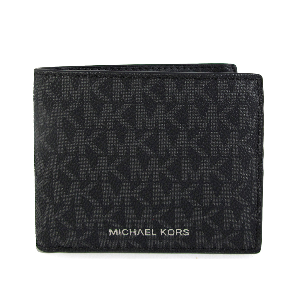 MICHAEL KORS COOPER 燙銀Logo黑色防刮滿版MK對開式短夾(含零錢袋)