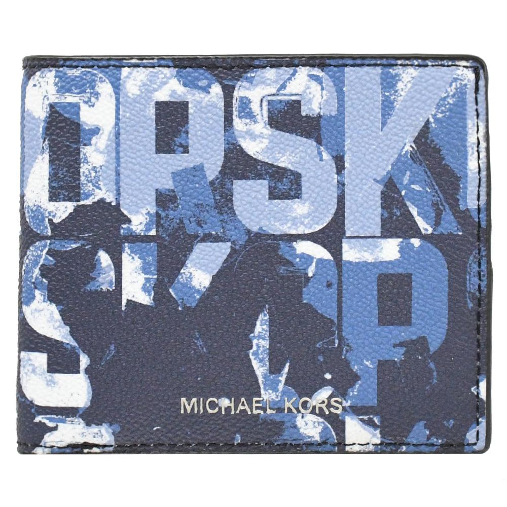 MICHAEL KORS COOPER 美式洗舊字樣八卡對開短夾.深藍
