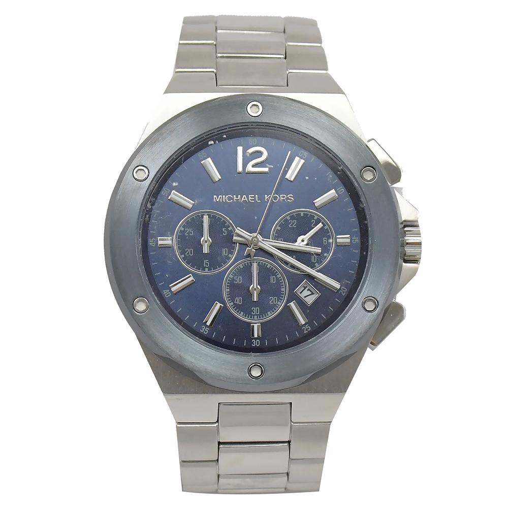 MICHAEL KORS MK8938 三眼大錶框腕錶.銀/海軍藍 45mm