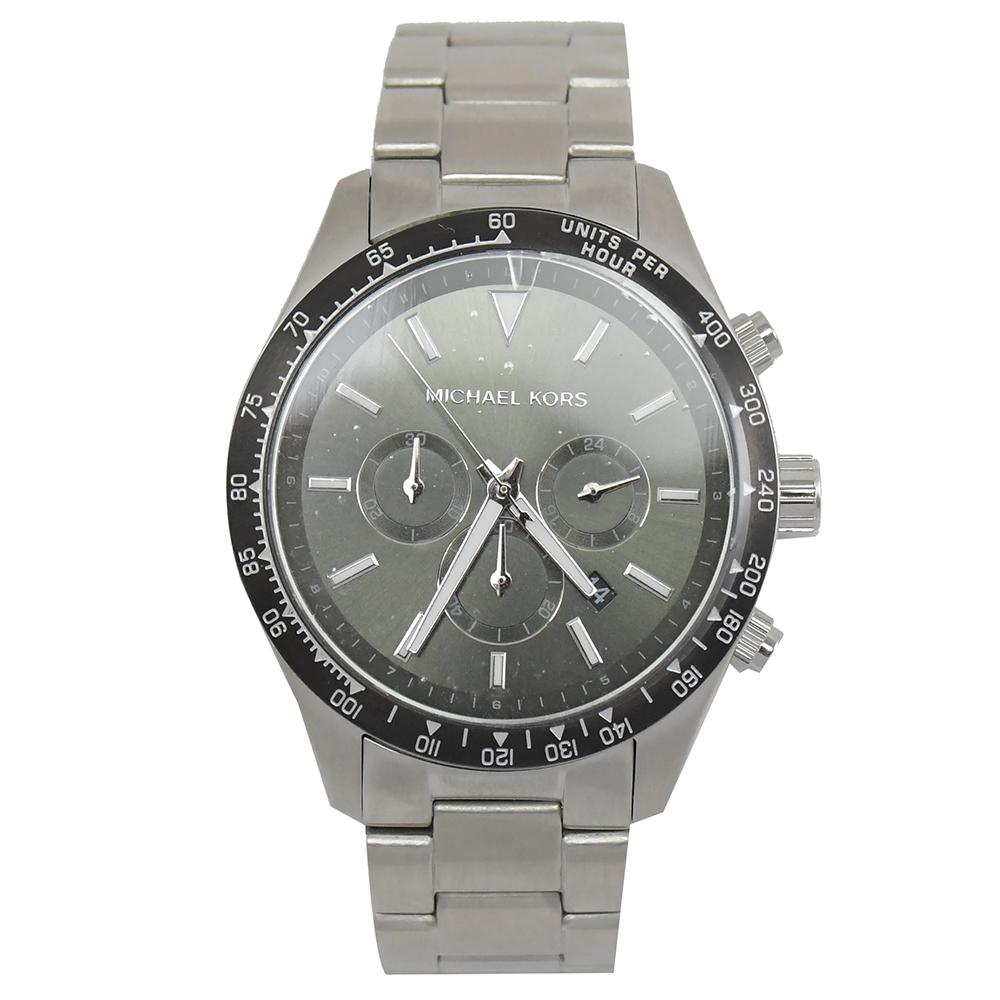 MICHAEL KORS MK8912 三眼大錶框腕錶.銀/墨綠 45mm