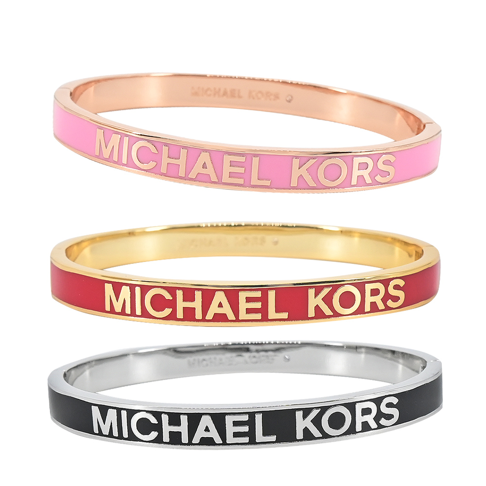MICHAEL KORS BRASS 寬版LOGO扣式手環禮盒(多色選)