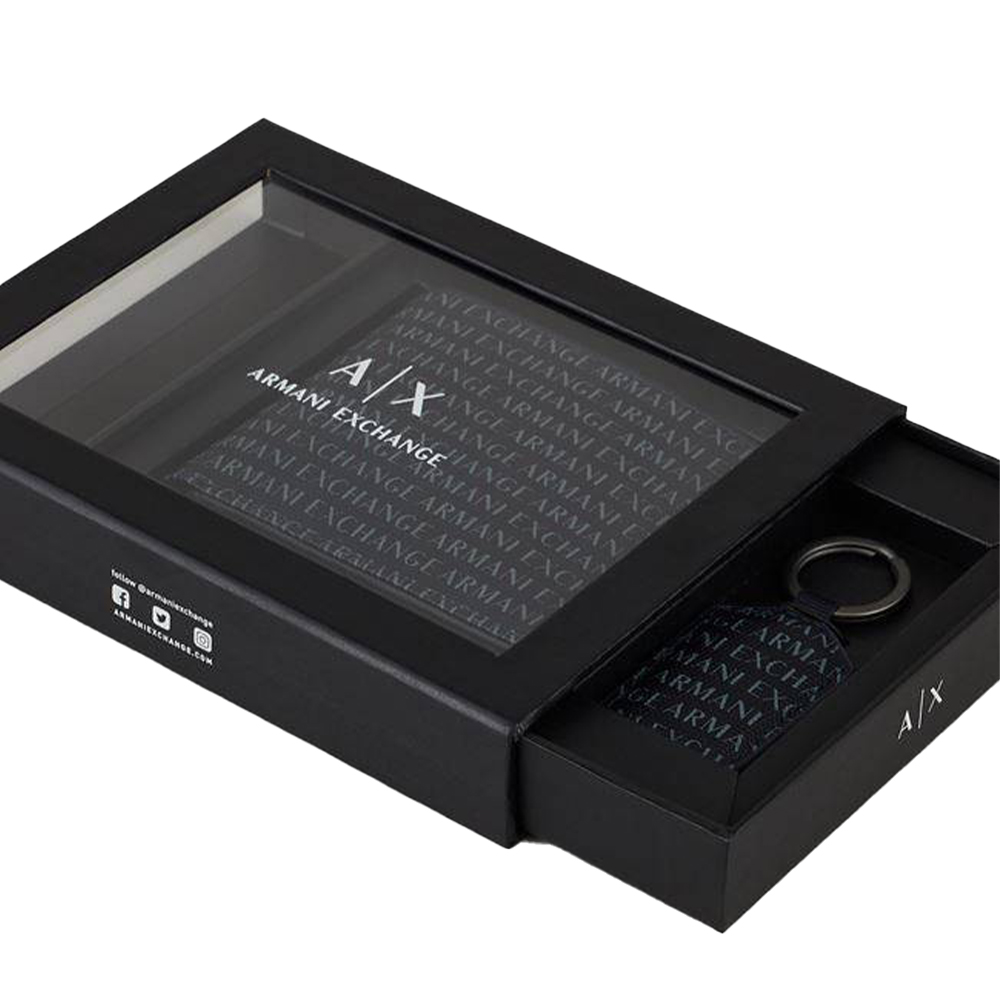 AX armani exchange 滿版皮夾鑰匙圈禮盒組 黑色(父親節七夕情人節)