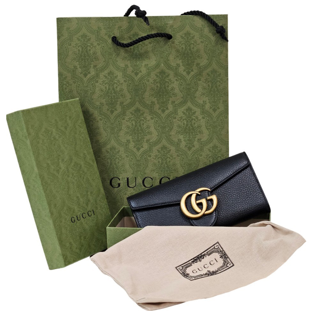 GUCCI古馳 GG Marmont 荔紋牛皮信封式長夾(黑色)