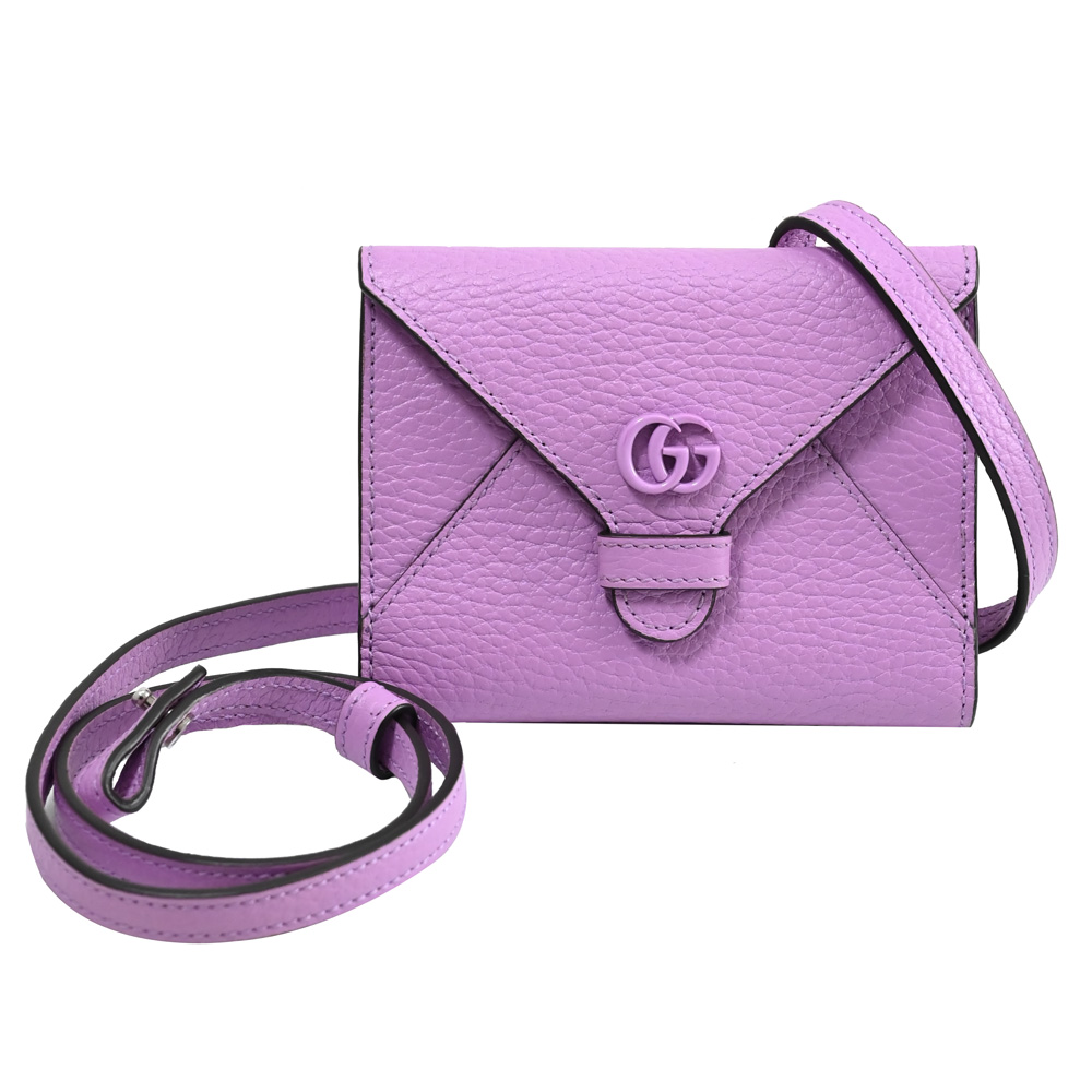 GUCCI 701073 GG Marmont 頸掛式三折零錢短夾.粉紫