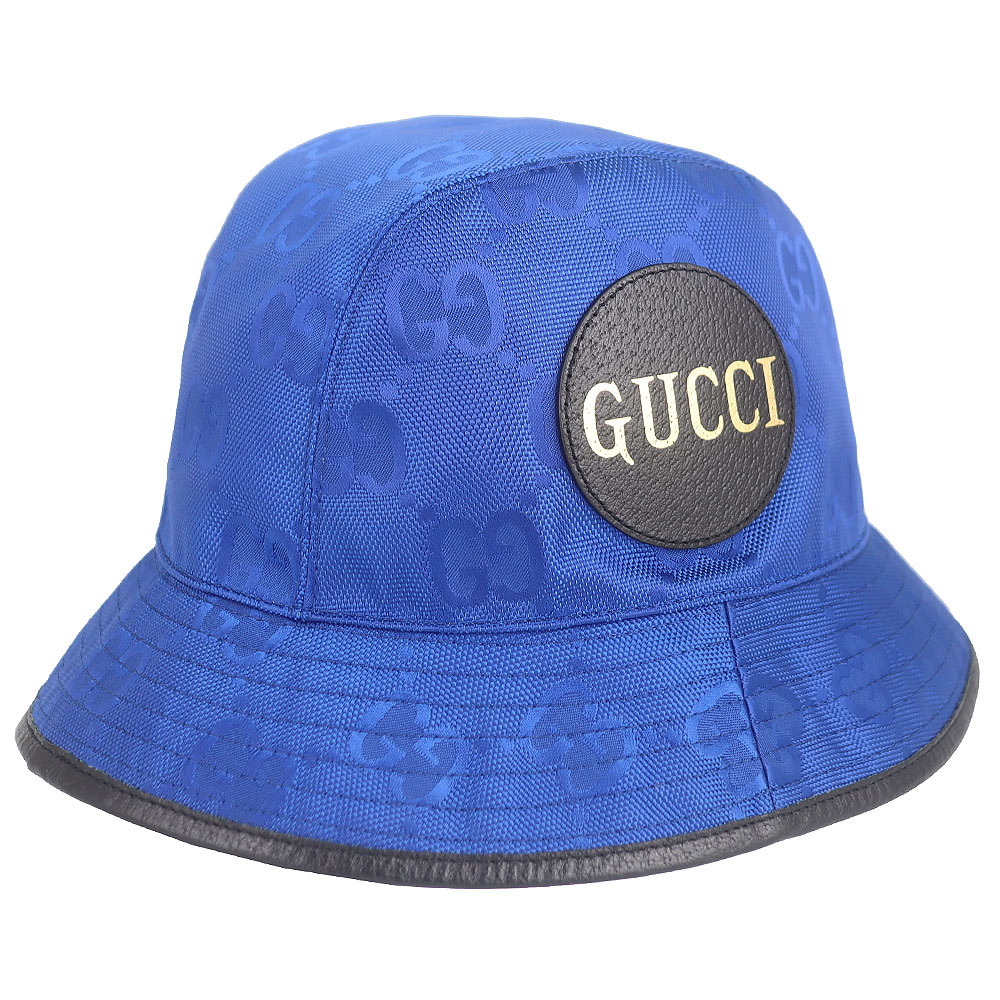 GUCCI 電光藍雙G圓標防水帆布漁夫帽M號