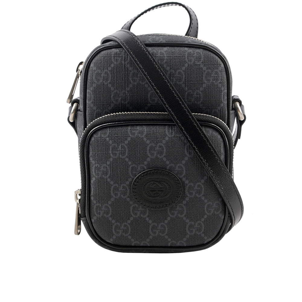 GUCCI Interlocking G 標誌迷你拉鍊二用包(黑灰色) 672952 92TCN 1000