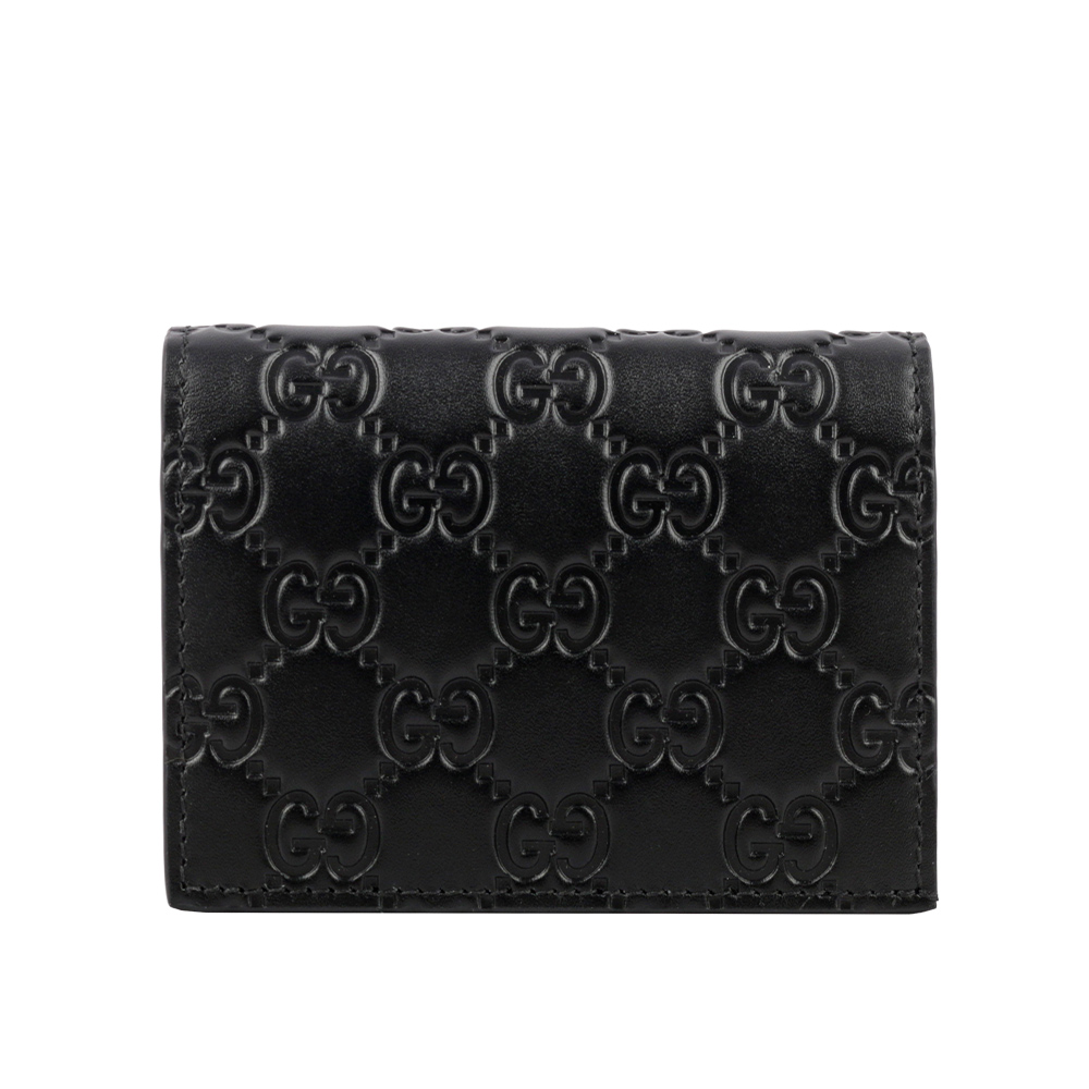 GUCCI GG Logo 大標誌壓印牛皮二折卡片小短夾(黑色) 779810 CWC1G 1000
