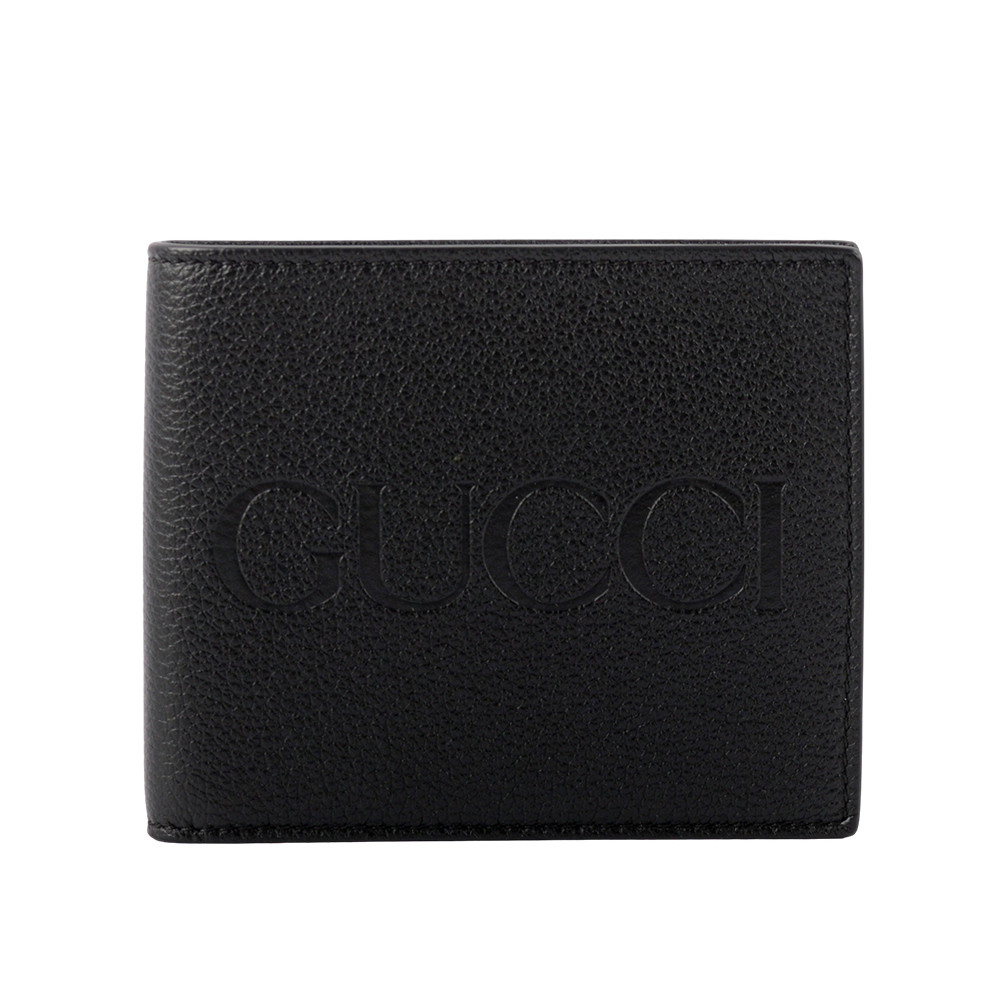 GUCCI Aria 系列標誌壓印皮革對開6卡短夾(黑色) 658668 0E8IG 1000