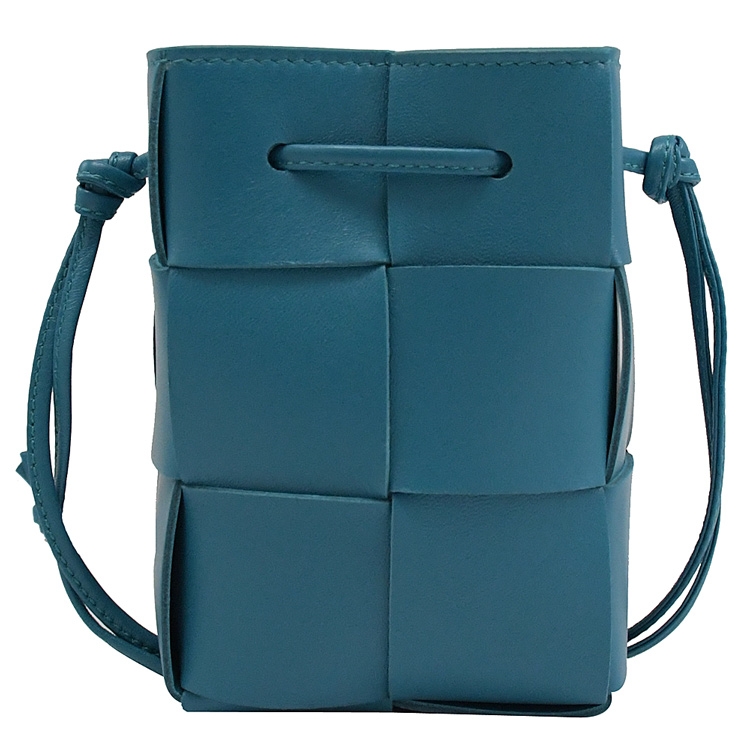BOTTEGA VENETA 680217 大格編織羊皮迷你水桶包.藍綠