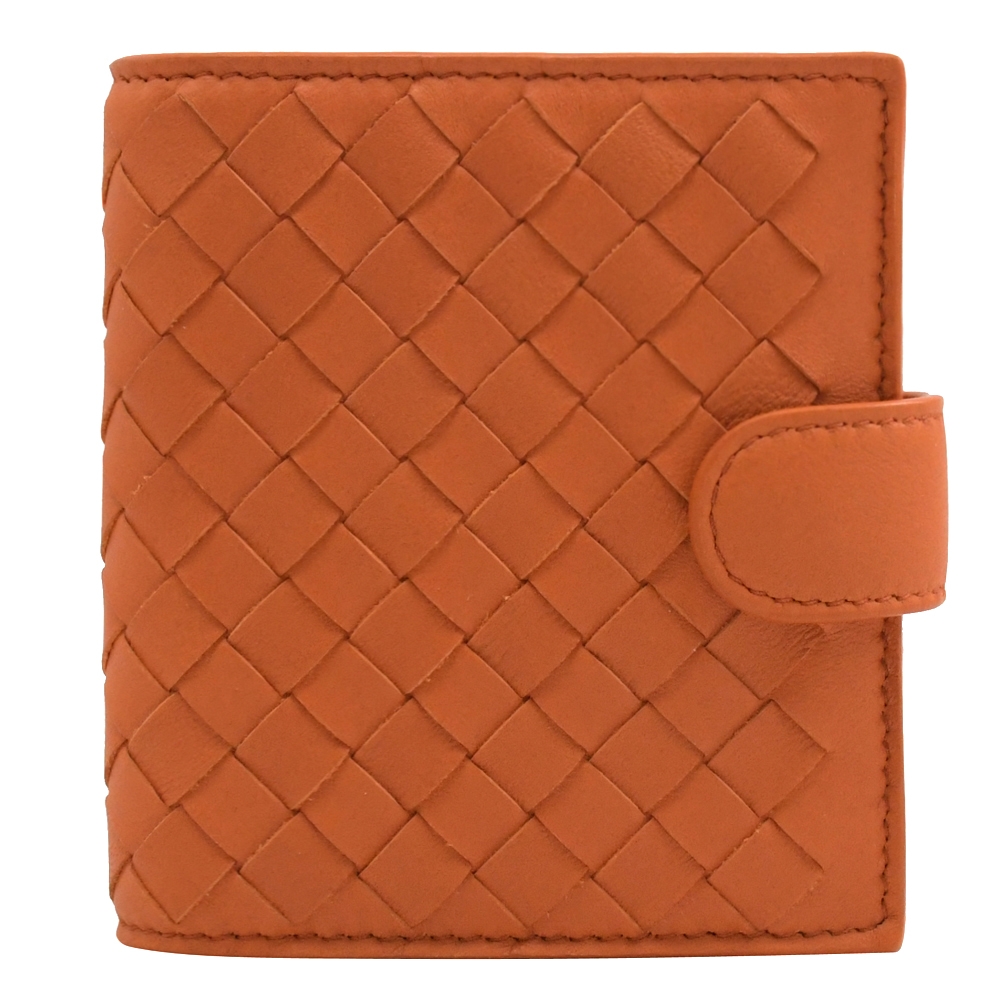 BOTTEGA VENETA 624047 編織小羊皮釦式零錢小短夾.橘