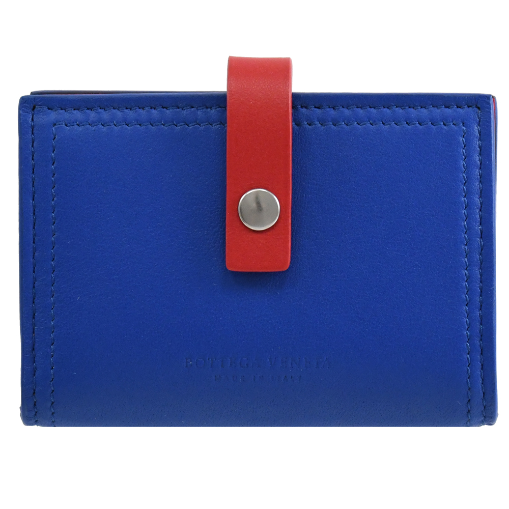 BOTTEGA VENETA 576462 小羊皮扣式名片卡夾.藍/紅