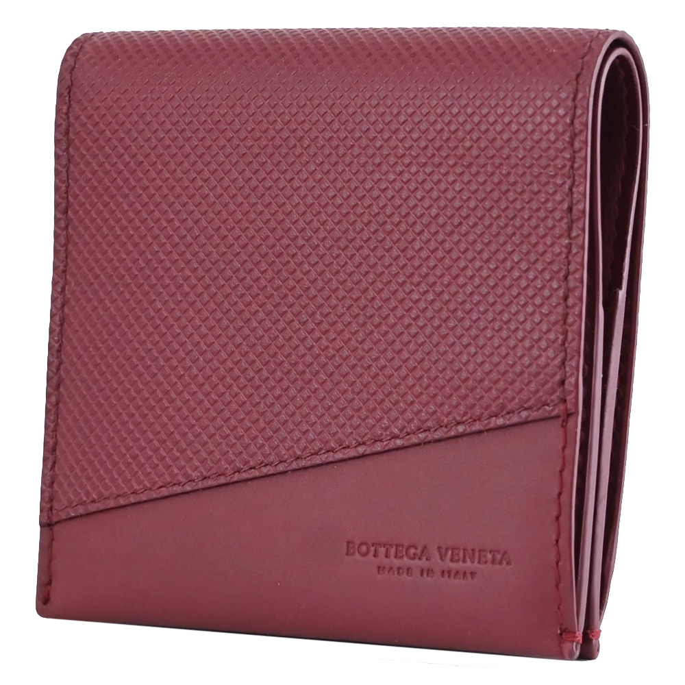 BOTTEGA VENETA 578200 壓紋皮革拼接6卡短夾.酒紅