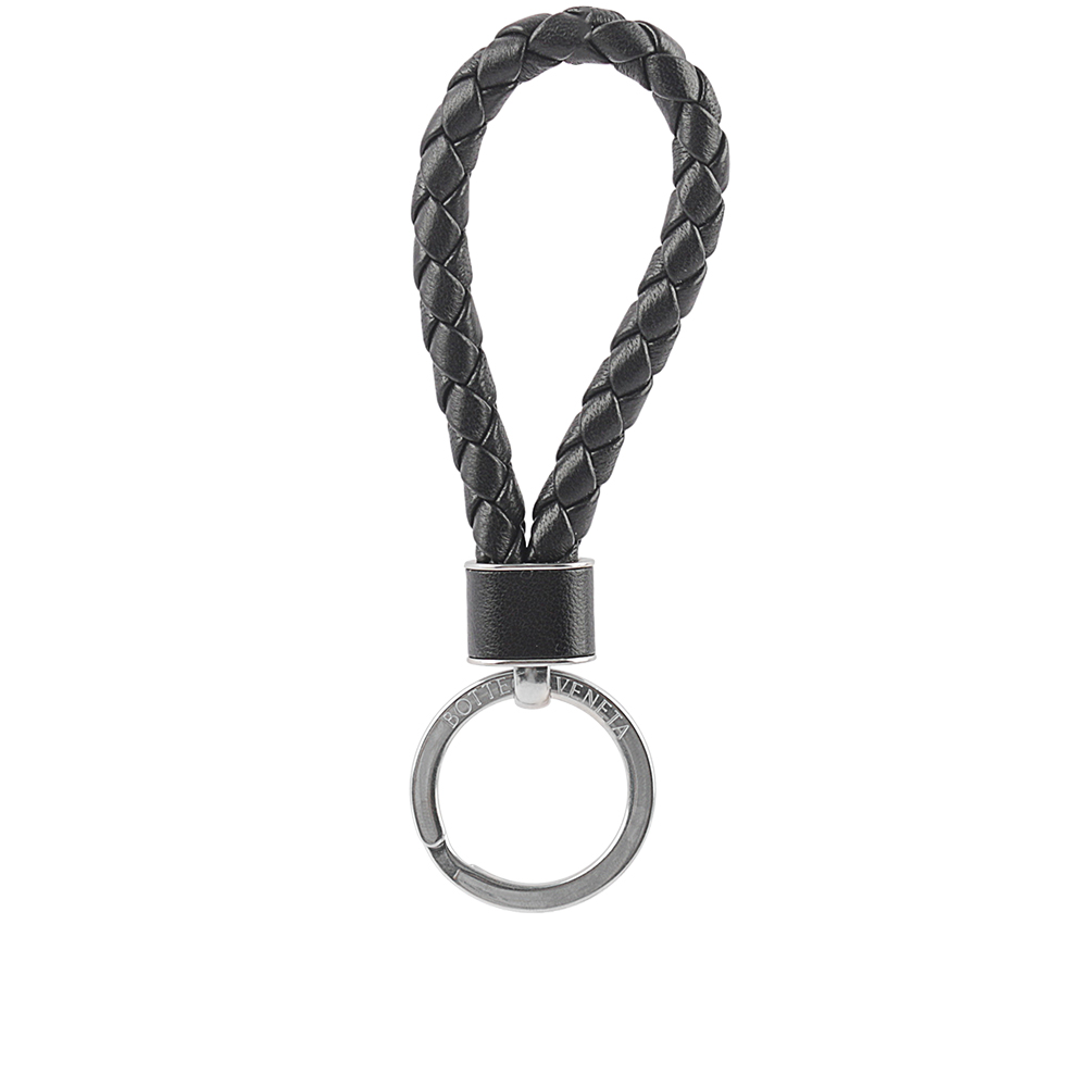 BOTTEGA VENETA 新款銀釦小羊皮編織鑰匙圈(黑色) 651820 V0HW1 8803