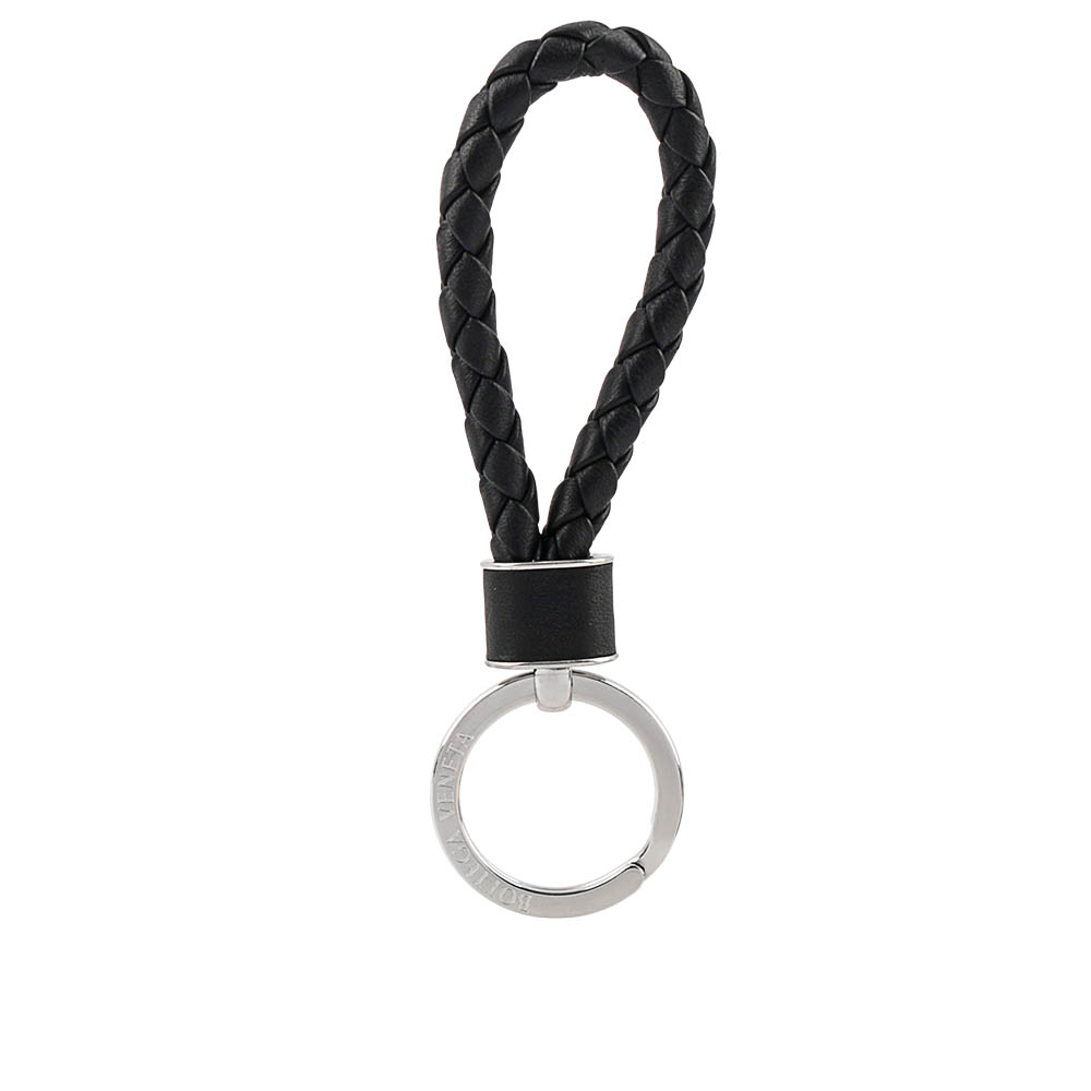 BOTTEGA VENETA 新款銀釦小羊皮編織鑰匙圈(黑色) 709727 VMAY1 8803