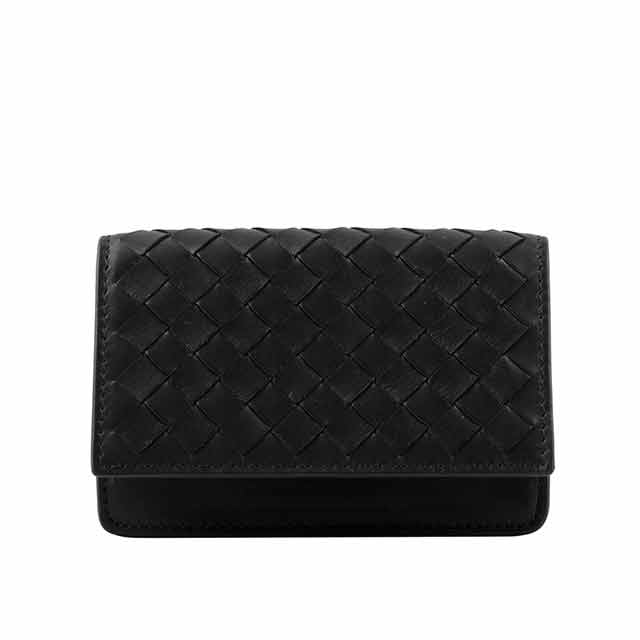 BOTTEGA VENETA 小牛皮編織二折卡片夾(厚款)(黑色) 529121 V4651 1000