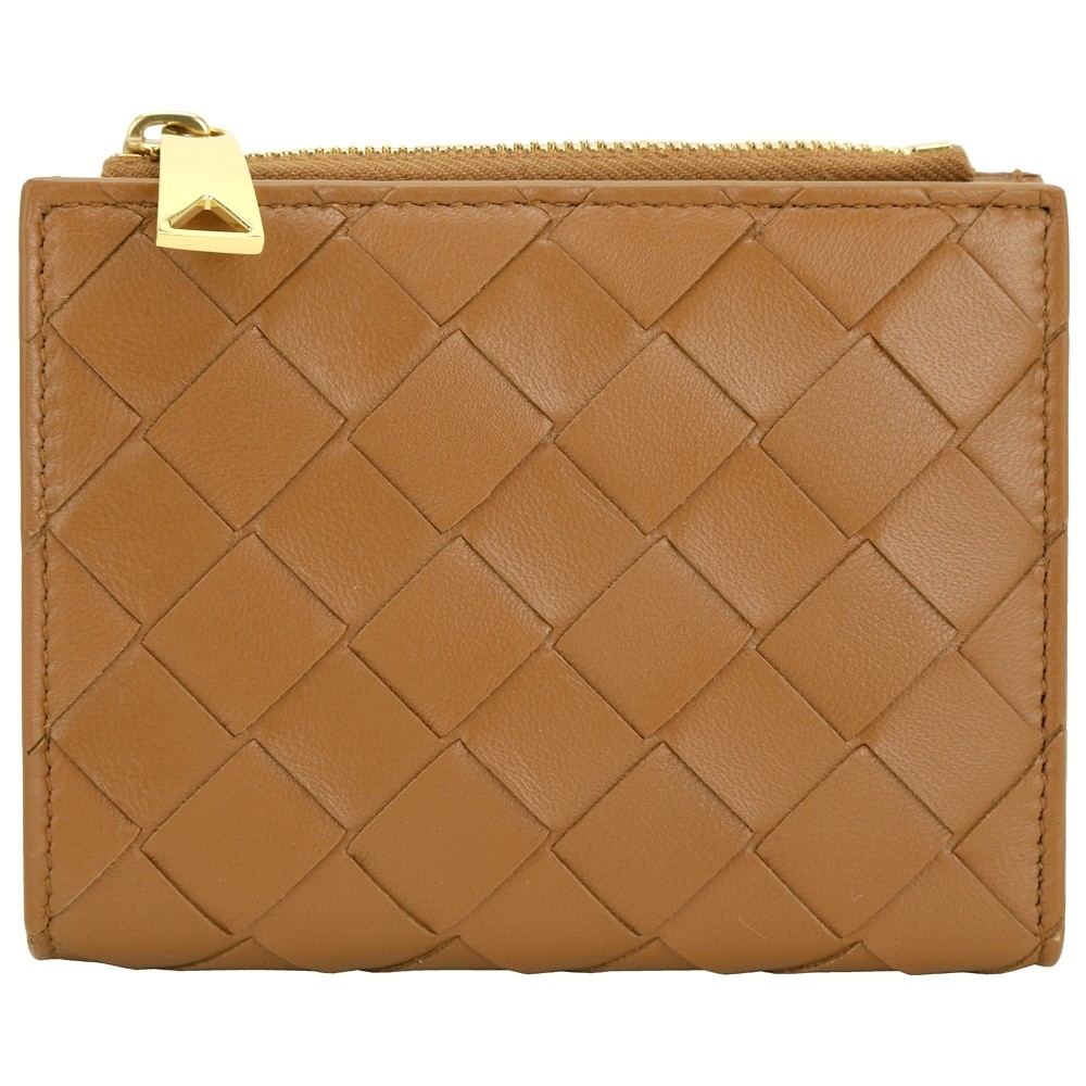 BOTTEGA VENETA Intrecciato 編織小羊皮對折短夾(咖啡色)
