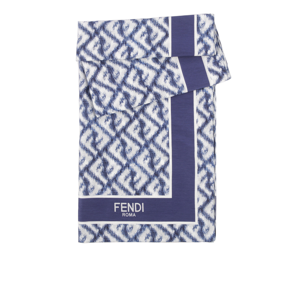 FENDI FF Logo 棉質及真絲圍巾/披肩(藍色) FXS716 AN9O F0QV9