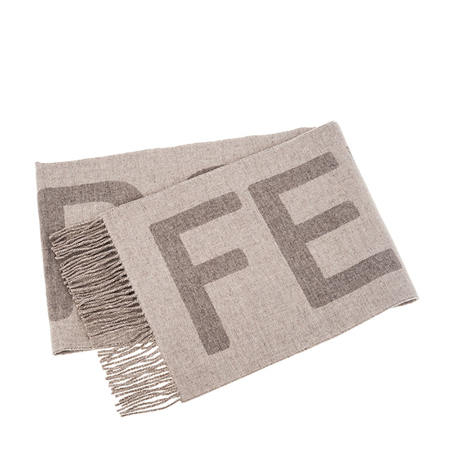FENDI 新款撞色FENDI ROMA 圖案羊絨流蘇圍巾 (鴿灰色/淺灰色)
