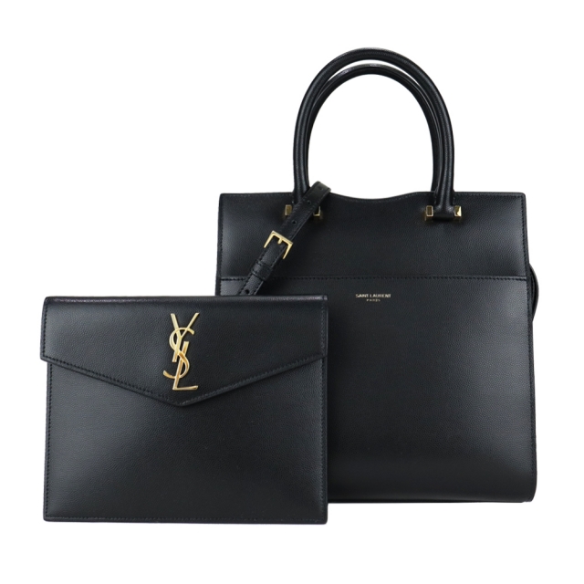 【YSL】UPTOWN系列粒面牛皮信封式口袋托特/兩用包(黑)