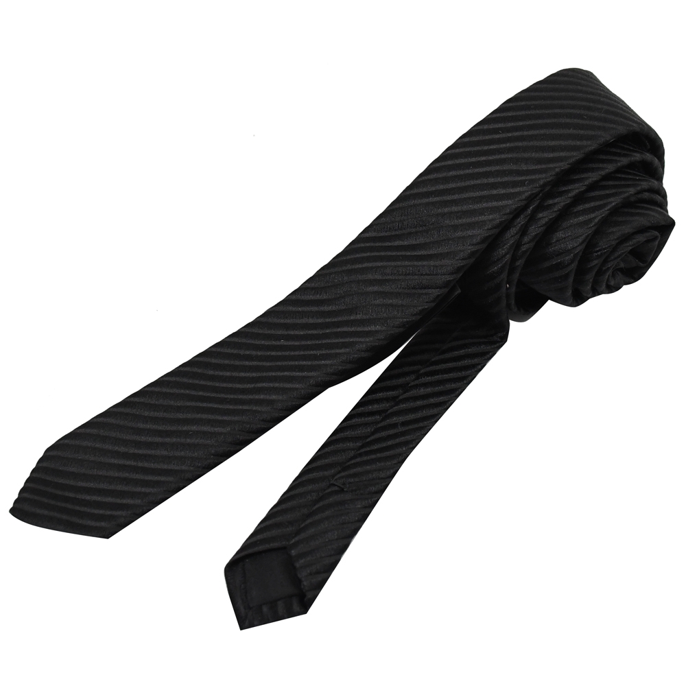 YSL 630453 緞面斜紋設計混紡絲質領帶.黑