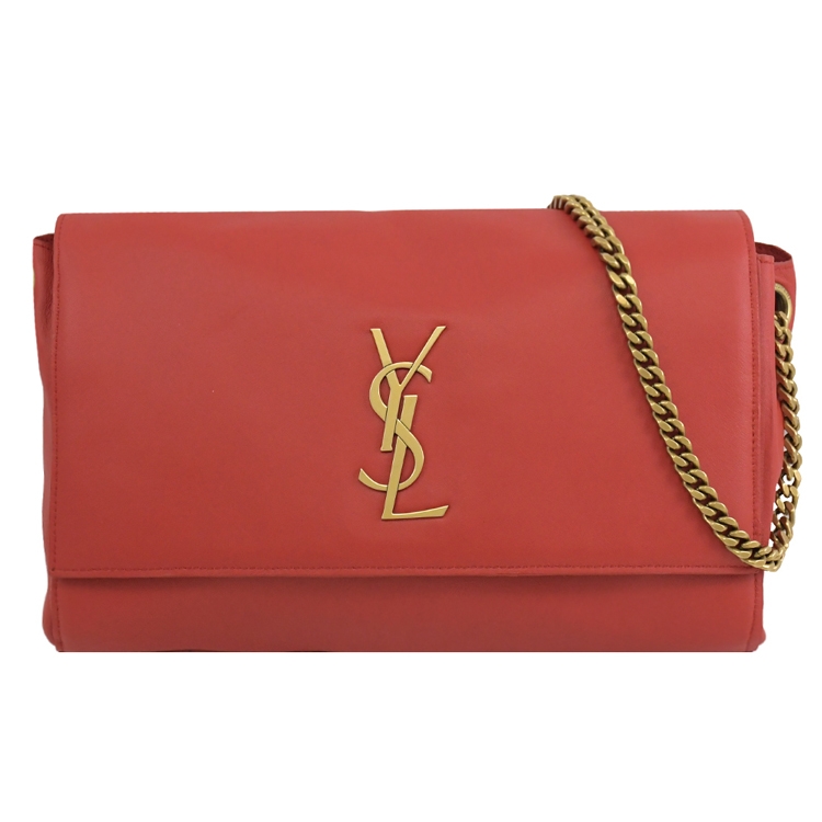 YSL 553804 KATE 小羊皮麂皮正反兩用翻蓋斜揹包.紅