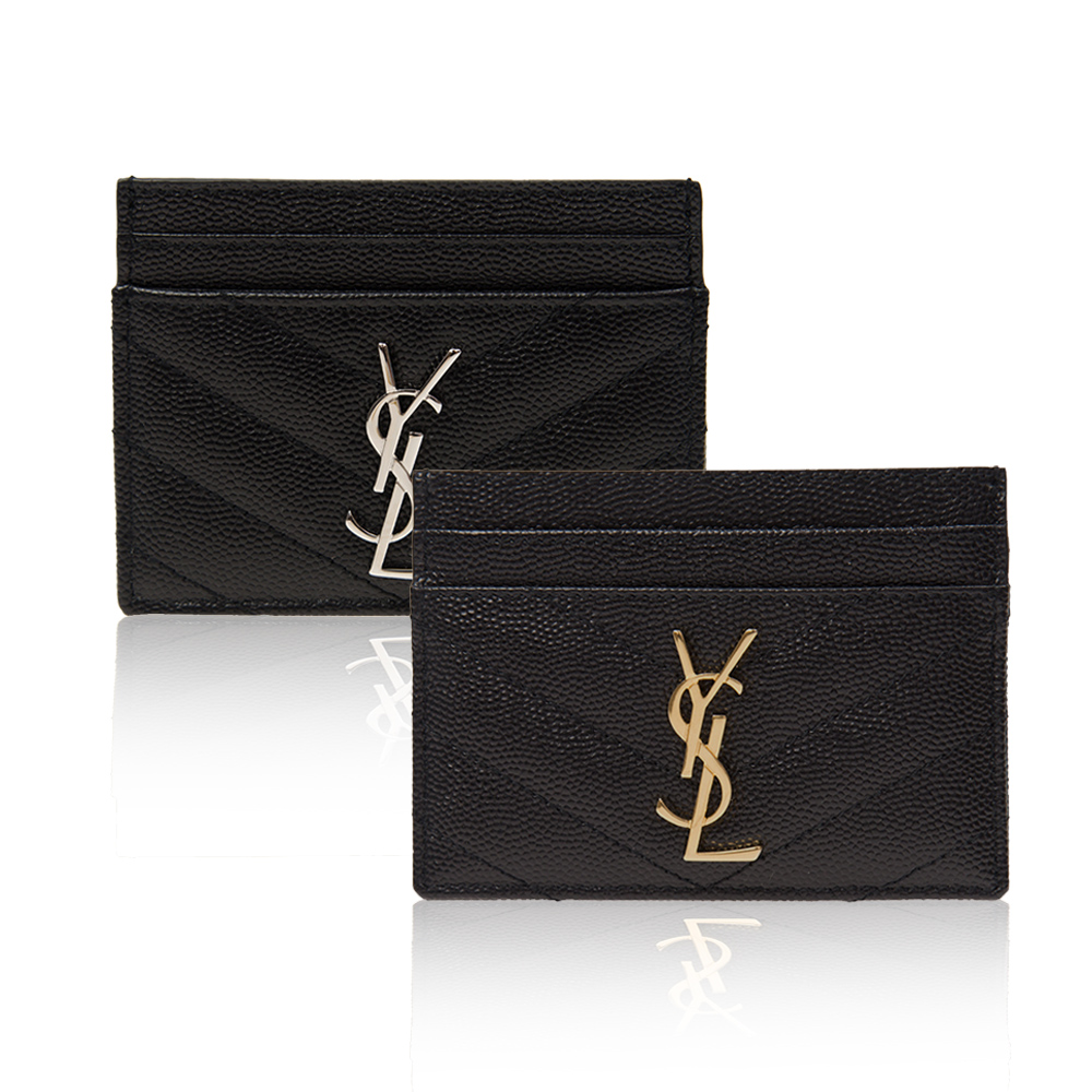 YSL MONOGRAM系列V字縫線魚子醬牛皮名片夾(任選)