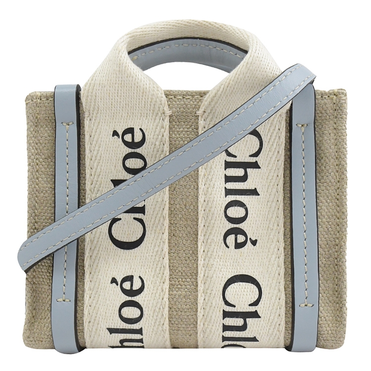 CHLOE Woody Nano 經典LOGO織帶帆布超迷你兩用包.米/藍