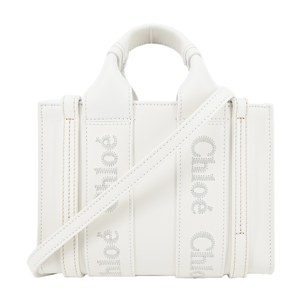 Chloe Woody tote bag 新款皮革兩用托特包(迷你/白色)